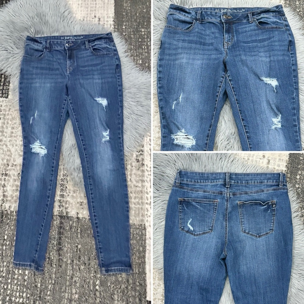 Maurices Mid-rise Distressed Skinny Jeans‎ Size Large Regular Medium Wash Denim